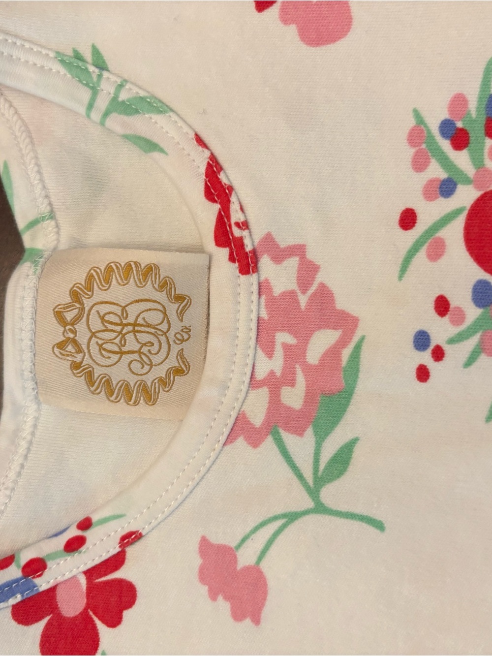 Beaufort Bonnett cotton dress in white with Red, Blue & Pink Flowers - Picture 3 of 6